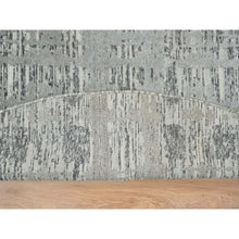 Load image into Gallery viewer, 10&#39;1&quot;x10&#39;1&quot; Dark Grey, Hand Spun Undyed Natural Wool, Hand Knotted, Modern Criss Cross Erased Design, Round Oriental Rug FWR393840