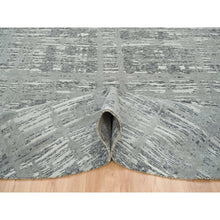 Load image into Gallery viewer, 10&#39;1&quot;x10&#39;1&quot; Dark Grey, Hand Spun Undyed Natural Wool, Hand Knotted, Modern Criss Cross Erased Design, Round Oriental Rug FWR393840