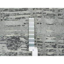 Load image into Gallery viewer, 10&#39;1&quot;x10&#39;1&quot; Dark Grey, Hand Spun Undyed Natural Wool, Hand Knotted, Modern Criss Cross Erased Design, Round Oriental Rug FWR393840