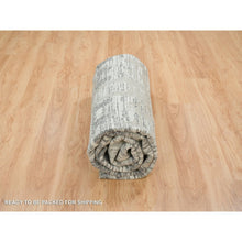 Load image into Gallery viewer, 10&#39;1&quot;x10&#39;1&quot; Dark Grey, Hand Spun Undyed Natural Wool, Hand Knotted, Modern Criss Cross Erased Design, Round Oriental Rug FWR393840