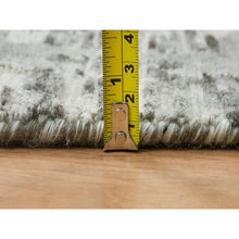 Load image into Gallery viewer, 10&#39;1&quot;x10&#39;1&quot; Dark Grey, Hand Spun Undyed Natural Wool, Hand Knotted, Modern Criss Cross Erased Design, Round Oriental Rug FWR393840