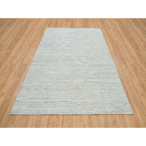 6'x9'3" Ivory And Light Grey, Modern Pattern, Hand Spun Undyed Natural Wool, Hand Knotted, Oriental Rug FWR393852