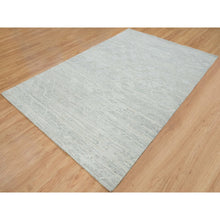 Load image into Gallery viewer, 6&#39;x9&#39;3&quot; Ivory And Light Grey, Modern Pattern, Hand Spun Undyed Natural Wool, Hand Knotted, Oriental Rug FWR393852