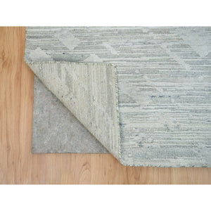 6'x9'3" Ivory And Light Grey, Modern Pattern, Hand Spun Undyed Natural Wool, Hand Knotted, Oriental Rug FWR393852