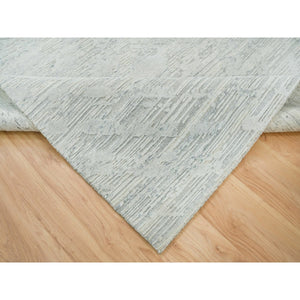 6'x9'3" Ivory And Light Grey, Modern Pattern, Hand Spun Undyed Natural Wool, Hand Knotted, Oriental Rug FWR393852