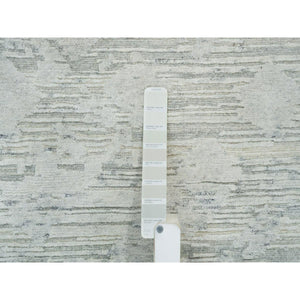 6'x9'3" Ivory And Light Grey, Modern Pattern, Hand Spun Undyed Natural Wool, Hand Knotted, Oriental Rug FWR393852