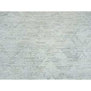 6'x9'3" Ivory And Light Grey, Modern Pattern, Hand Spun Undyed Natural Wool, Hand Knotted, Oriental Rug FWR393852