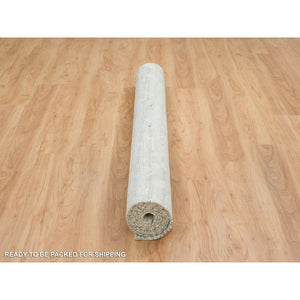 6'x9'3" Ivory And Light Grey, Modern Pattern, Hand Spun Undyed Natural Wool, Hand Knotted, Oriental Rug FWR393852