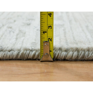 6'x9'3" Ivory And Light Grey, Modern Pattern, Hand Spun Undyed Natural Wool, Hand Knotted, Oriental Rug FWR393852