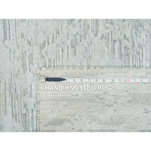 6'x9'3" Ivory And Light Grey, Modern Pattern, Hand Spun Undyed Natural Wool, Hand Knotted, Oriental Rug FWR393852