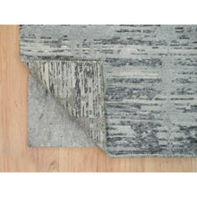 Load image into Gallery viewer, 6&#39;1&quot;x9&#39;2&quot; Dark Grey, Hand Knotted, Modern Criss Cross Erased Design, Hand Spun Undyed Natural Wool, Oriental Rug FWR393858