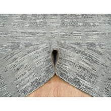 Load image into Gallery viewer, 6&#39;1&quot;x9&#39;2&quot; Dark Grey, Hand Knotted, Modern Criss Cross Erased Design, Hand Spun Undyed Natural Wool, Oriental Rug FWR393858