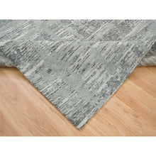 Load image into Gallery viewer, 6&#39;1&quot;x9&#39;2&quot; Dark Grey, Hand Knotted, Modern Criss Cross Erased Design, Hand Spun Undyed Natural Wool, Oriental Rug FWR393858