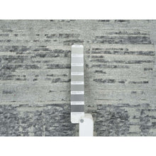 Load image into Gallery viewer, 6&#39;1&quot;x9&#39;2&quot; Dark Grey, Hand Knotted, Modern Criss Cross Erased Design, Hand Spun Undyed Natural Wool, Oriental Rug FWR393858
