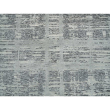 Load image into Gallery viewer, 6&#39;1&quot;x9&#39;2&quot; Dark Grey, Hand Knotted, Modern Criss Cross Erased Design, Hand Spun Undyed Natural Wool, Oriental Rug FWR393858
