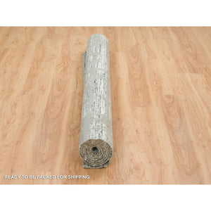 6'1"x9'2" Dark Grey, Hand Knotted, Modern Criss Cross Erased Design, Hand Spun Undyed Natural Wool, Oriental Rug FWR393858