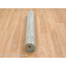 Load image into Gallery viewer, 6&#39;1&quot;x9&#39;2&quot; Dark Grey, Hand Knotted, Modern Criss Cross Erased Design, Hand Spun Undyed Natural Wool, Oriental Rug FWR393858