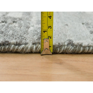 6'1"x9'2" Dark Grey, Hand Knotted, Modern Criss Cross Erased Design, Hand Spun Undyed Natural Wool, Oriental Rug FWR393858