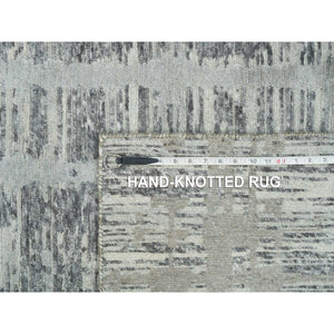 6'1"x9'2" Dark Grey, Hand Knotted, Modern Criss Cross Erased Design, Hand Spun Undyed Natural Wool, Oriental Rug FWR393858