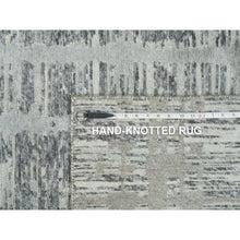 Load image into Gallery viewer, 6&#39;1&quot;x9&#39;2&quot; Dark Grey, Hand Knotted, Modern Criss Cross Erased Design, Hand Spun Undyed Natural Wool, Oriental Rug FWR393858