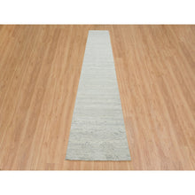 Load image into Gallery viewer, 2&#39;6&quot;x16&#39; Ivory And Light Grey, Hand Spun Undyed Natural Wool, Modern Design, Hand Knotted, Xl Runner Oriental Rug FWR393864