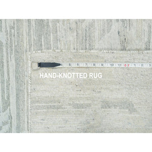 2'6"x16' Ivory And Light Grey, Hand Spun Undyed Natural Wool, Modern Design, Hand Knotted, Xl Runner Oriental Rug FWR393864