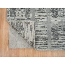 Load image into Gallery viewer, 2&#39;7&quot;x27&#39;10&quot; Dark Grey, Modern Criss Cross Erased Design, Hand Spun Undyed Natural Wool, Hand Knotted, Xl Runner Oriental Rug FWR393888