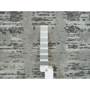 2'7"x27'10" Dark Grey, Modern Criss Cross Erased Design, Hand Spun Undyed Natural Wool, Hand Knotted, Xl Runner Oriental Rug FWR393888