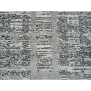 2'7"x27'10" Dark Grey, Modern Criss Cross Erased Design, Hand Spun Undyed Natural Wool, Hand Knotted, Xl Runner Oriental Rug FWR393888