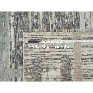 2'7"x27'10" Dark Grey, Modern Criss Cross Erased Design, Hand Spun Undyed Natural Wool, Hand Knotted, Xl Runner Oriental Rug FWR393888