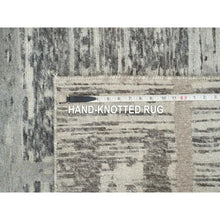 Load image into Gallery viewer, 2&#39;7&quot;x27&#39;10&quot; Dark Grey, Modern Criss Cross Erased Design, Hand Spun Undyed Natural Wool, Hand Knotted, Xl Runner Oriental Rug FWR393888