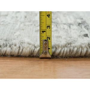 6'1"x6'1" Light Gray, Hand Knotted, Hand Spun Undyed Natural Wool, Soft Pile, Modern Design, Round Oriental Rug FWR393918