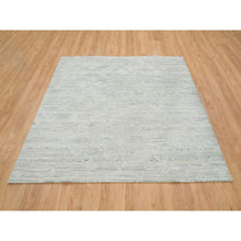 Load image into Gallery viewer, 6&#39;1&quot;x6&#39;1&quot; Ivory And Light Grey, Hand Knotted, Hand Spun Undyed Natural Wool, Modern Design, Square Oriental Rug FWR393948