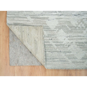 6'1"x6'1" Ivory And Light Grey, Hand Knotted, Hand Spun Undyed Natural Wool, Modern Design, Square Oriental Rug FWR393948