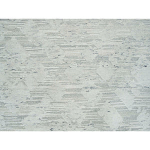 6'1"x6'1" Ivory And Light Grey, Hand Knotted, Hand Spun Undyed Natural Wool, Modern Design, Square Oriental Rug FWR393948