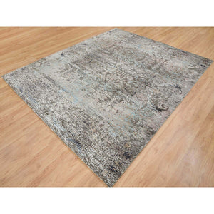 8'3"x10' Gray, Hand Knotted, Transitional Persian Influence Erased Medallion Design, Silk With Textured Wool, Oriental Rug FWR393978