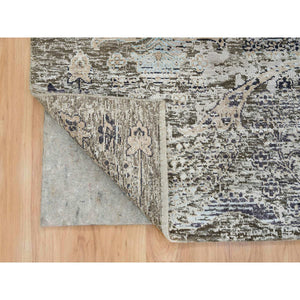 8'3"x10' Gray, Hand Knotted, Transitional Persian Influence Erased Medallion Design, Silk With Textured Wool, Oriental Rug FWR393978
