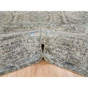 8'3"x10' Gray, Hand Knotted, Transitional Persian Influence Erased Medallion Design, Silk With Textured Wool, Oriental Rug FWR393978