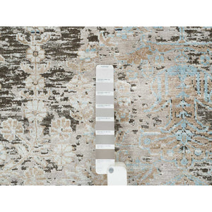 8'3"x10' Gray, Hand Knotted, Transitional Persian Influence Erased Medallion Design, Silk With Textured Wool, Oriental Rug FWR393978