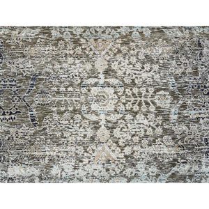 8'3"x10' Gray, Hand Knotted, Transitional Persian Influence Erased Medallion Design, Silk With Textured Wool, Oriental Rug FWR393978