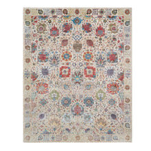 Load image into Gallery viewer, 8&#39;3&quot;x10&#39;3&quot; Ivory, Soft and Lush, Hand Knotted, Tabriz Vase With Flower Design, Dense Weave, Silk With Textured Wool, Oriental Rug FWR393984
