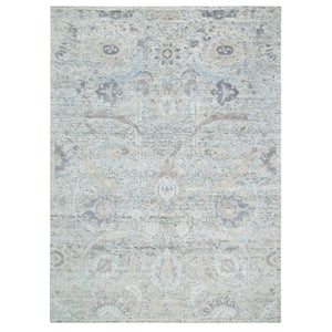 10'x14'3" Ivory, Soft and Lush, Sickle Leaf Design Silk With Textured Wool, Dense Weave, Hand Knotted, Oriental Rug FWR394032