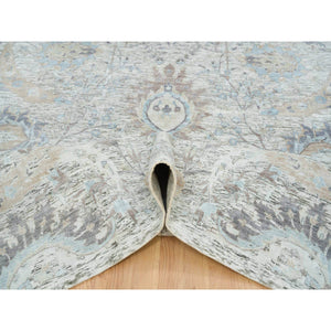 10'x14'3" Ivory, Soft and Lush, Sickle Leaf Design Silk With Textured Wool, Dense Weave, Hand Knotted, Oriental Rug FWR394032
