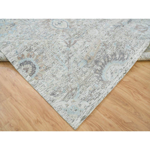 10'x14'3" Ivory, Soft and Lush, Sickle Leaf Design Silk With Textured Wool, Dense Weave, Hand Knotted, Oriental Rug FWR394032