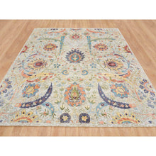 Load image into Gallery viewer, 10&#39;3&quot;x10&#39;4&quot; Tan, Hand Knotted Sickle Leaf Design, Soft and Lush, Silk With Textured Wool, Dense Weave, Square Oriental Rug FWR394122
