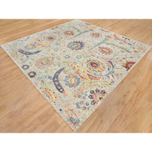 Load image into Gallery viewer, 10&#39;3&quot;x10&#39;4&quot; Tan, Hand Knotted Sickle Leaf Design, Soft and Lush, Silk With Textured Wool, Dense Weave, Square Oriental Rug FWR394122