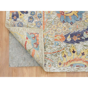 10'3"x10'4" Tan, Hand Knotted Sickle Leaf Design, Soft and Lush, Silk With Textured Wool, Dense Weave, Square Oriental Rug FWR394122