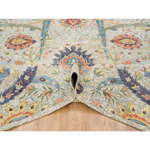 Load image into Gallery viewer, 10&#39;3&quot;x10&#39;4&quot; Tan, Hand Knotted Sickle Leaf Design, Soft and Lush, Silk With Textured Wool, Dense Weave, Square Oriental Rug FWR394122