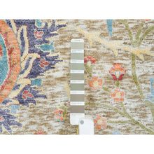 Load image into Gallery viewer, 10&#39;3&quot;x10&#39;4&quot; Tan, Hand Knotted Sickle Leaf Design, Soft and Lush, Silk With Textured Wool, Dense Weave, Square Oriental Rug FWR394122