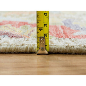 10'3"x10'4" Tan, Hand Knotted Sickle Leaf Design, Soft and Lush, Silk With Textured Wool, Dense Weave, Square Oriental Rug FWR394122
